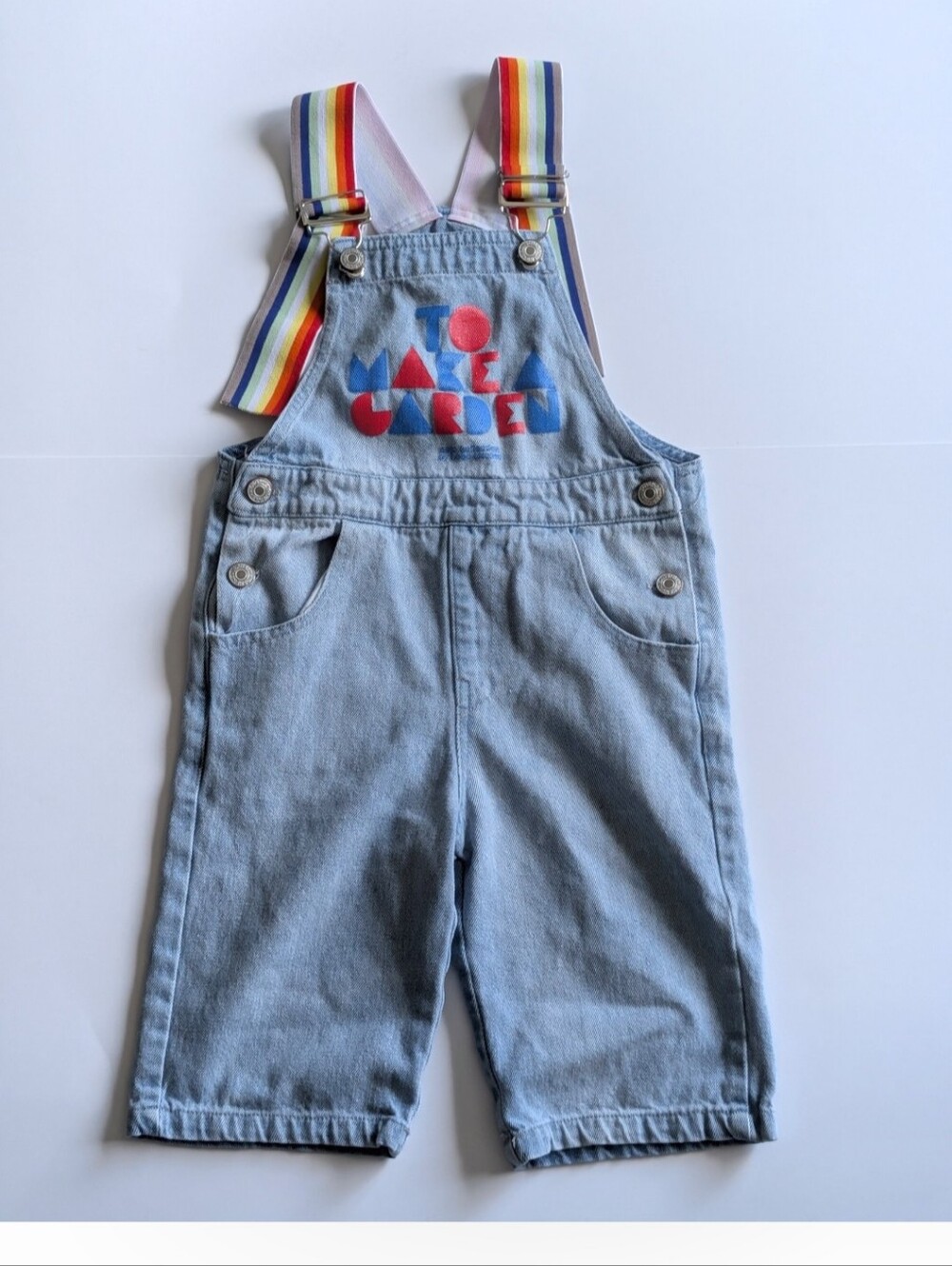 BOBO CHOSES Kids Denim Overalls Rainbow Straps To Make A Garden